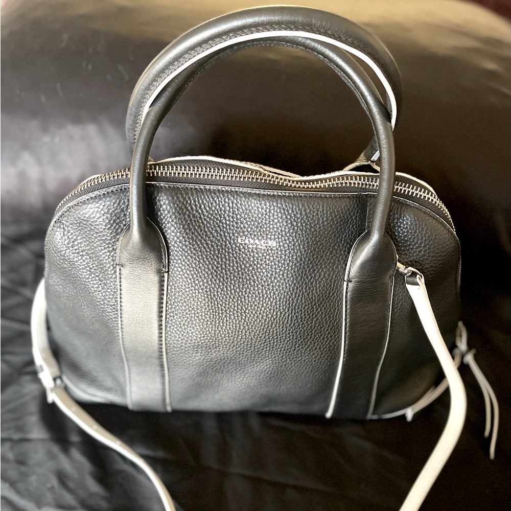 Black and white bowling style Coach hand bag